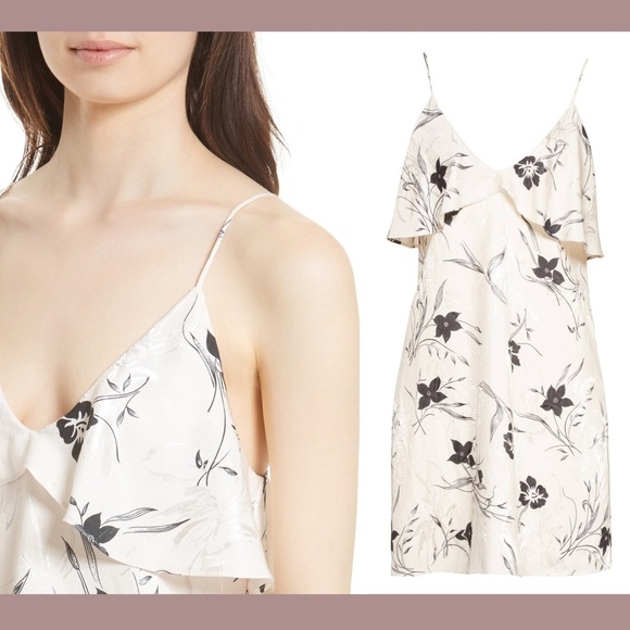 NWT $350 Alice + Olivia [ Medium ]‎ Bess Floral Jacquard Ruffle Slip Dress - Picture 3 of 13